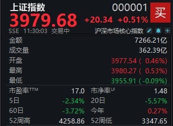 A股震荡反弹,沪指半日涨0.51%